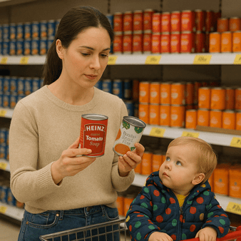 CheckoutSmart lady comparing brand and own label